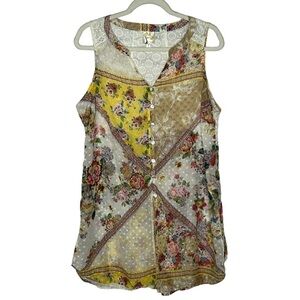 Fig and Flower Button Down Sleeveless Floral Top